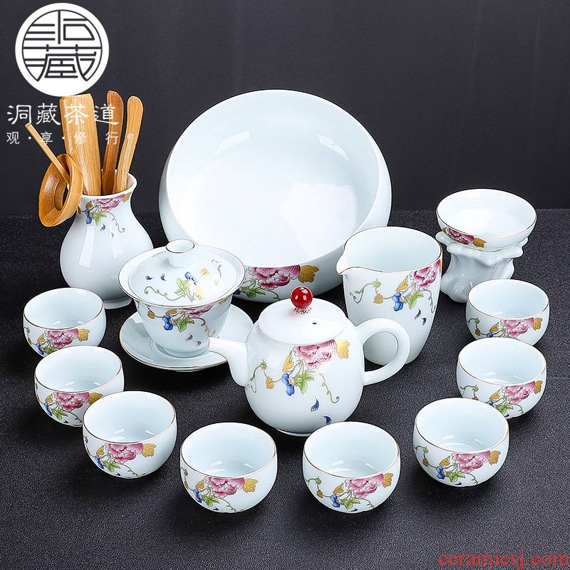 In building a complete set of blue white porcelain kung fu tea set shadow green tea tureen tea tea see colour porcelain tea set