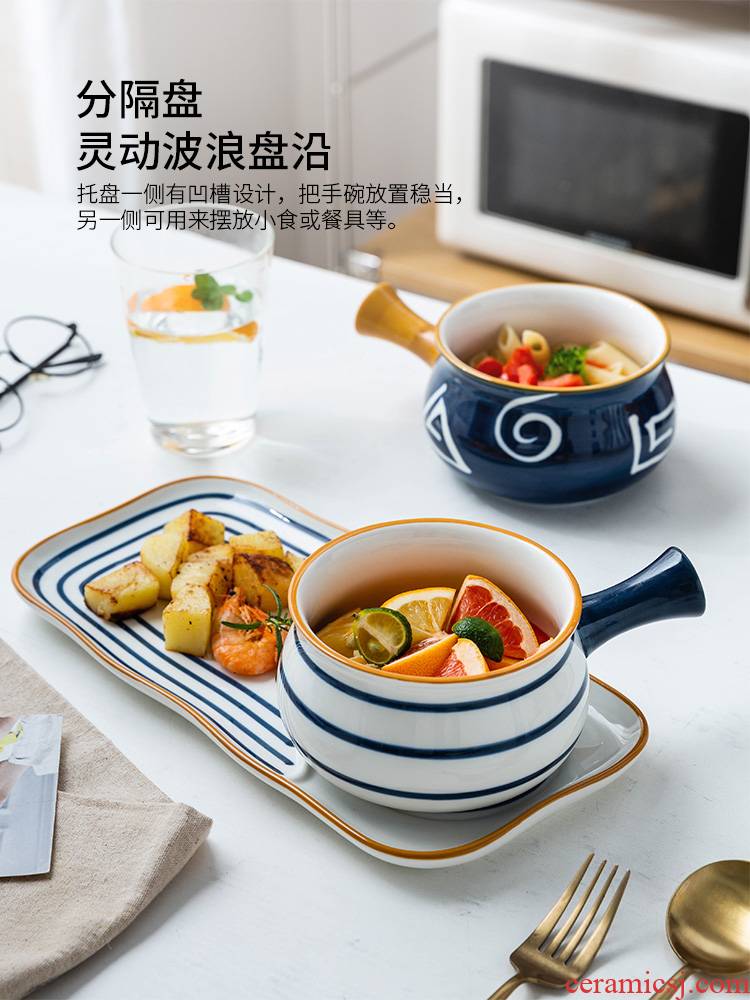 Modern Japanese housewife green yao dishes one tableware suit children eat breakfast oatmeal bowl of household ceramic plates