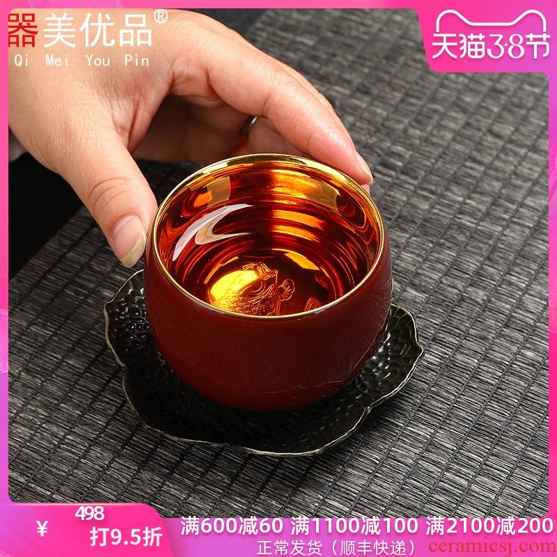 Implement the optimal product checking ceramic 24 k gold master kung fu tea cup year after year have fish gold tea lamp sample tea cup