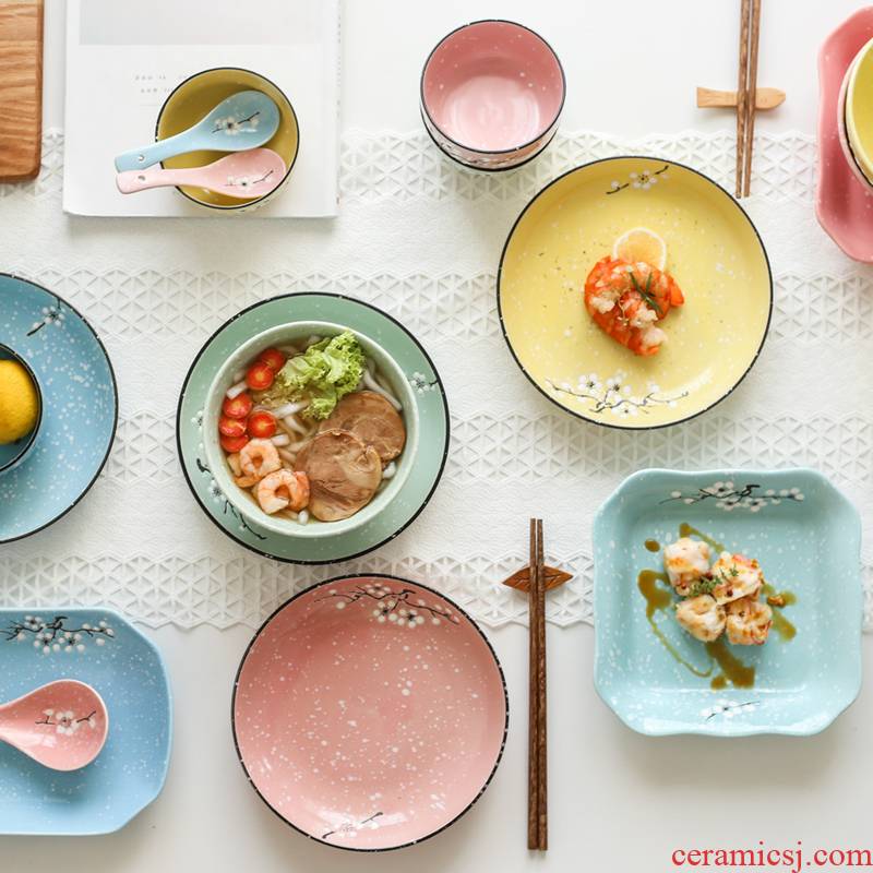 2 dishes suit Japanese household jobs couples tableware suit to use chopsticks ceramic bowl dish bowl chopsticks sets