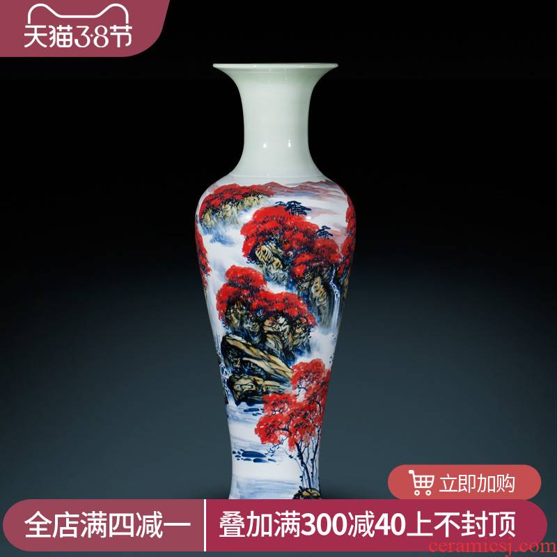 Jingdezhen ceramics Chinese hand - made landing big vase home sitting room hotel furnishing articles large red ornament