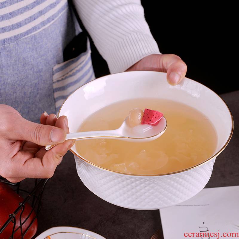 Jingdezhen creative manual gold 】 【 up phnom penh eat ceramic bowl household ipads China rainbow such use large soup bowl