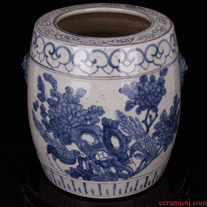 Jingdezhen antique reproduction antique folk blue and white barrel cylinder can collect old items hand - made Chinese style classical decoration furnishing articles