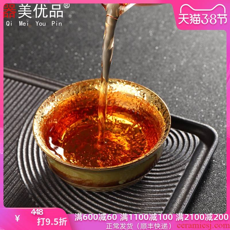Implement the best tea with 24 k gold cup of pure gold yellow marigold glass ceramic sample tea cup master cup single cup size