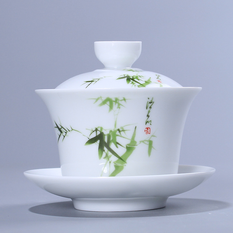 Dehua white porcelain ceramic tureen kung fu tea set jade porcelain cups three home tea cup to make tea cup single use