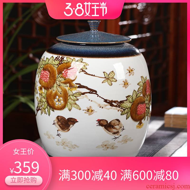 Hand - made ceramics caddy fixings ceramic 10 jins pu 'er tea storage large tea caddy fixings tea box cylinder seal