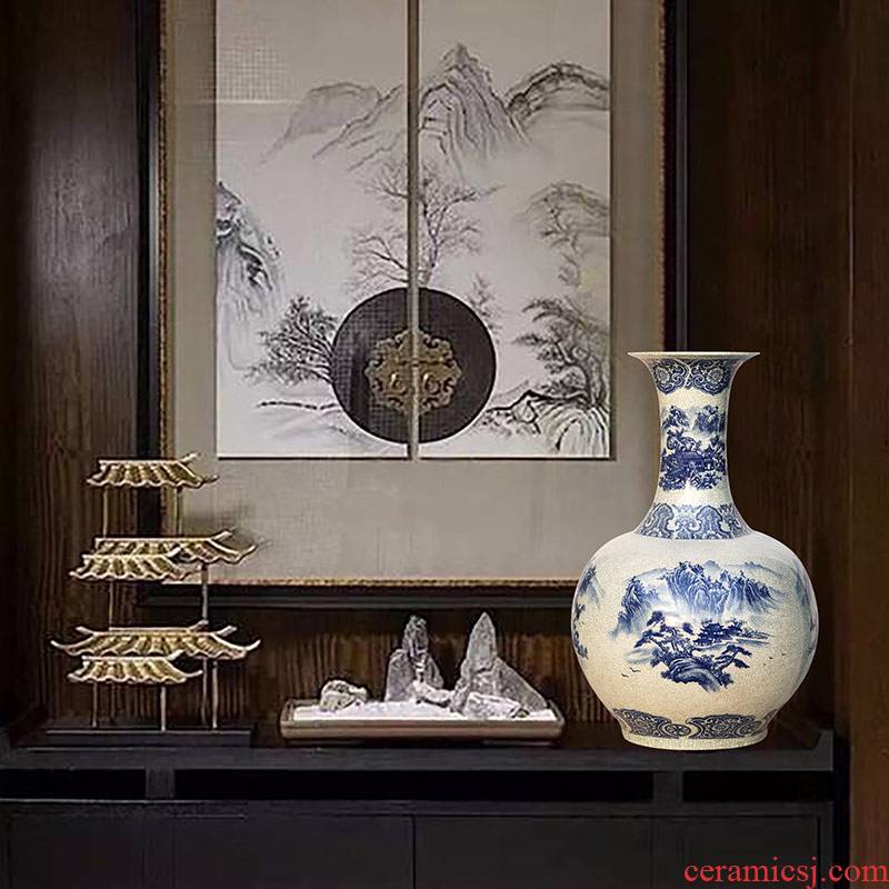 Jingdezhen ceramics ground crack open the slice glaze porcelain vase large bottles of landscape figure Chinese style living room decoration