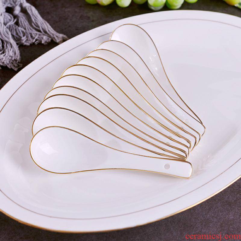Jingdezhen ipads China ten pack 】 【 Jin Bianchang spoon handle suit creative lovely household ceramic spoon run out