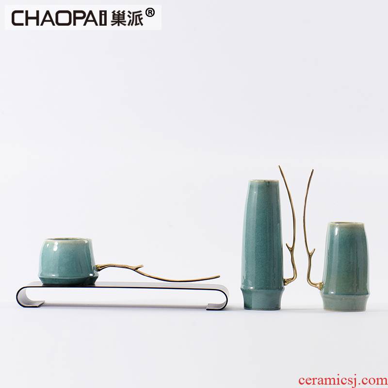 The New Chinese zen postmodern home furnishing articles porch tea table teahouse green ceramics handicraft decoration