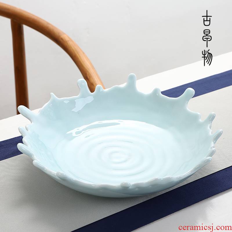 Sitting room creative compote water ripple shadow green ceramic fruit basket home fashion fruit basin snacks fruit bowl home furnishing articles