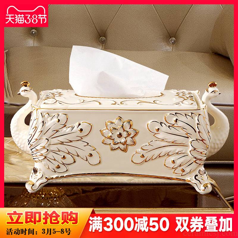 Creative European - style tissue box key-2 luxury high - grade large ceramic pump cartons sitting room tea table decorations peacock furnishing articles