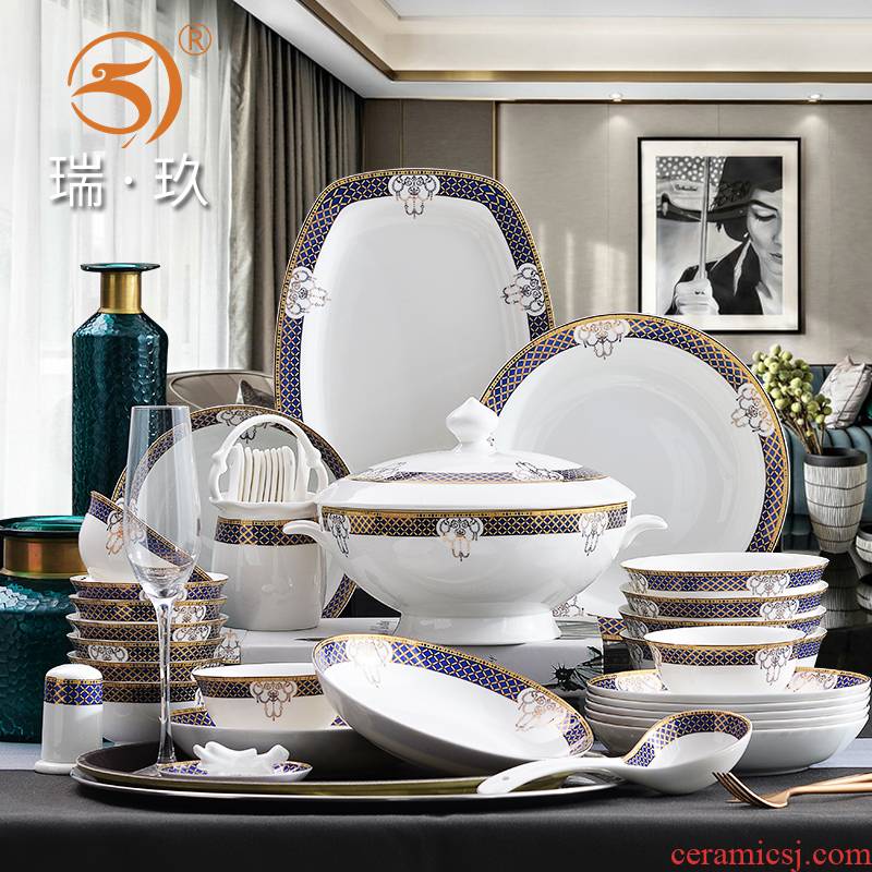 Home European fine ipads China tableware 60 up phnom penh bowl plates spoon head porcelain set combination microwave easy to clean