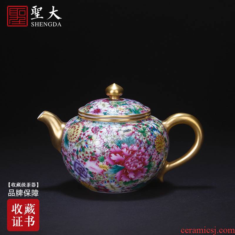 The big hand colored enamel paint flower notes ceramic kung fu tea set teapot single pot all hand of jingdezhen tea service
