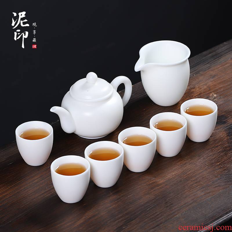 Dehua white porcelain clay seal kung fu tea set porcelain white suet jade tea tea contracted and I small tea cups