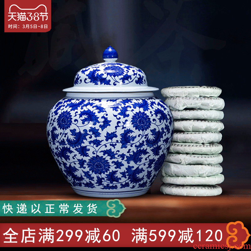 Jingdezhen blue and white porcelain tea pot ceramic seal detong super capacity sealed store extra large household