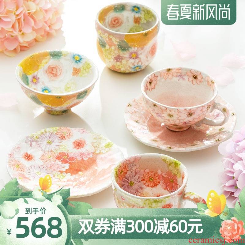 Japan seto burn flowers ceramic cup dance hall hand - made ceramic cups of coffee cup cup children home mark cup gift box