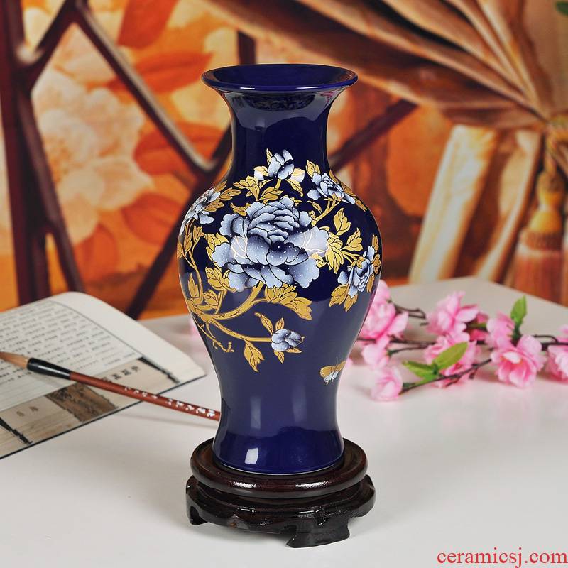 Jingdezhen ceramics blue paint peony vases bottles of Chinese style household act the role of the sitting room of handicraft decoration