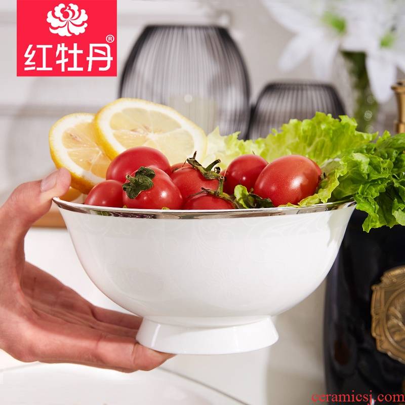 Red peony ipads porcelain tableware dishes suit household disk bowl bowl bowl round bowl ceramics single salad bowl