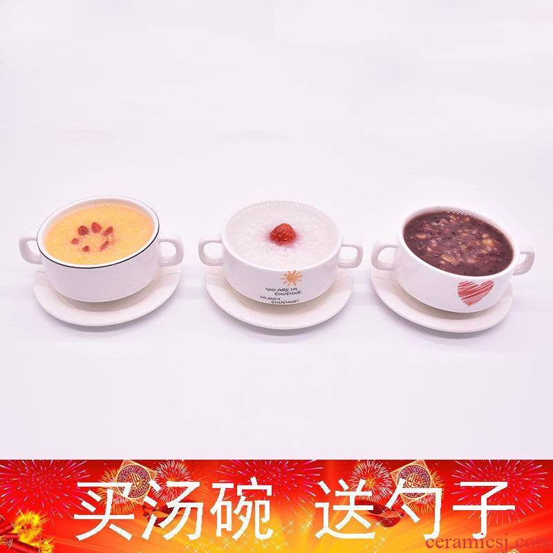 Ceramic western soup bowl creative ears steamed egg soup bowl western - style breakfast cereal bowl dessert bowl bowl and bird 's nest to offer them home
