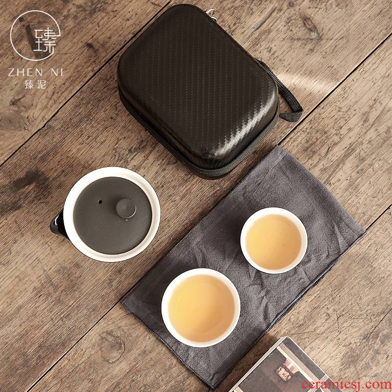 By black pottery mud crack cup a pot of two cups of portable travel tea set kung fu teapot cup custom LOGO