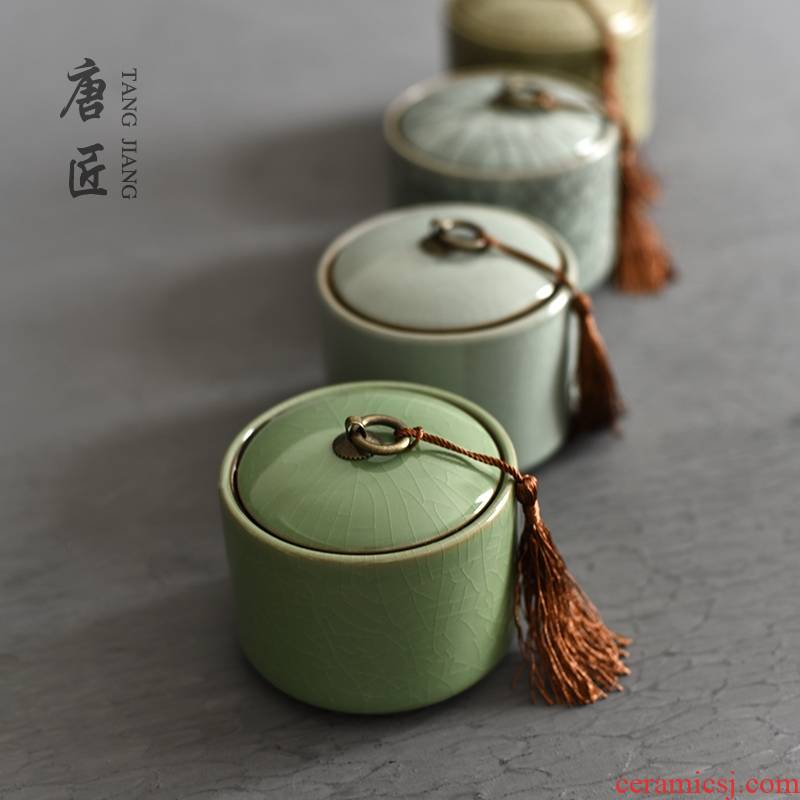 Longquan celadon ceramics rock tea caddy fixings eyebrow tea, Mr. Jin dahongpao said the gift suit 100 grams of gm