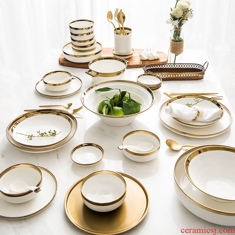 Porcelain soul dishes suit household ceramics from Nordic ins, new ipads Porcelain bowl chopsticks to eat bowl of light and decoration plate