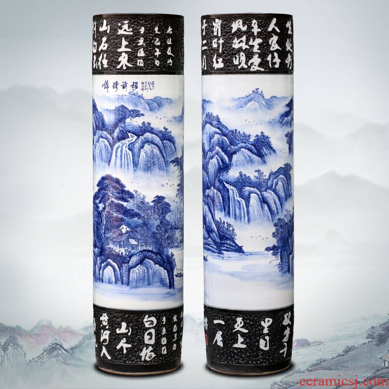 Jingdezhen ceramic vase of large sitting room adornment large - sized quiver furnishing articles hand - made of blue and white porcelain hotel gift
