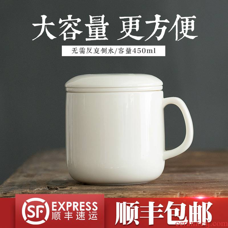 Lard white ceramic cups dehua kung fu tea set office master cup white porcelain cup cup with cover and suits for