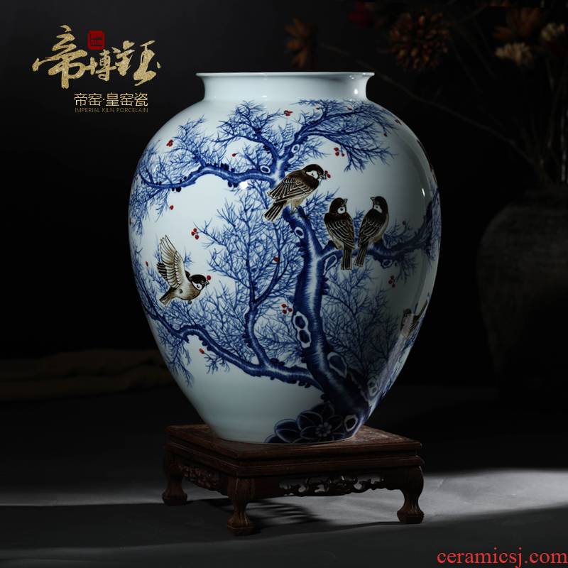 Jingdezhen ceramics hand - made of blue and white porcelain vase flower arranging the vibrant new Chinese style household adornment furnishing articles
