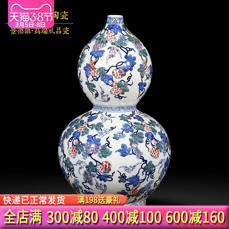 Jingdezhen ceramics hand - made fortune gourd antique Chinese blue and white porcelain vase wine sitting room adornment is placed