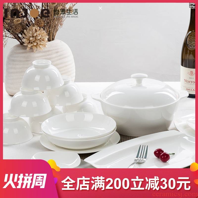 "According to the pure white ipads porcelain tableware suit dishes tangshan home plate combination dishes suit Chinese ceramics