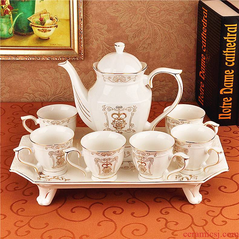 (with tea tray) of jingdezhen European ceramic tea set 8 woolly cup pot tray was suit household porcelain cup