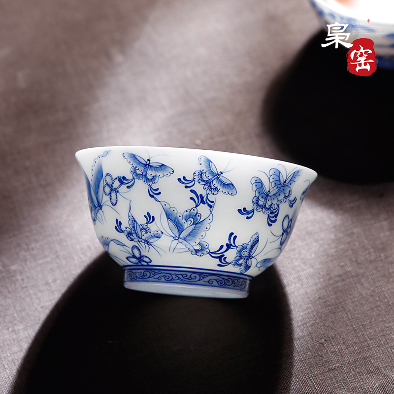 Jingdezhen kung fu tea cup sample tea cup hand - made blue butterfly flower tea master cup single CPU individual small tea cups