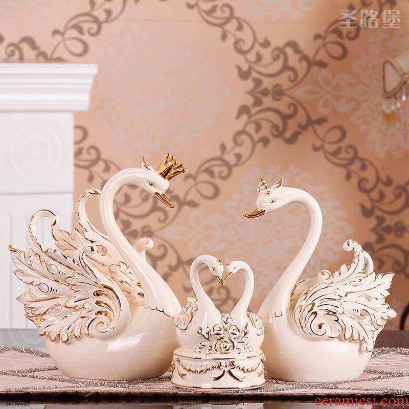 European furnishing articles creative home decoration new romantic move ceramic swan music box of girlfriends wedding gift