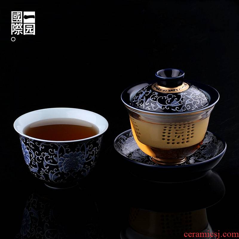 A garden international glass ceramic tureen tea cup combination large kung fu tea tea home only three teapots