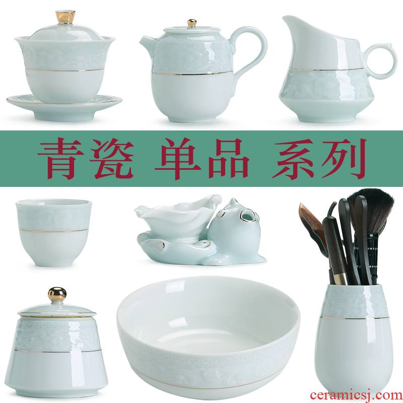 China Qian kung fu tea set hand - made paint tureen three tea tea accessories network ceramic teapot to make tea bowl bowl)