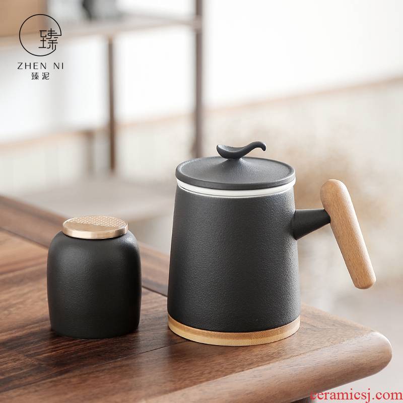 By mud office cup with cover filter mugs ceramic household tea ultimately responds cup with wooden handle, tea caddy fixings customization