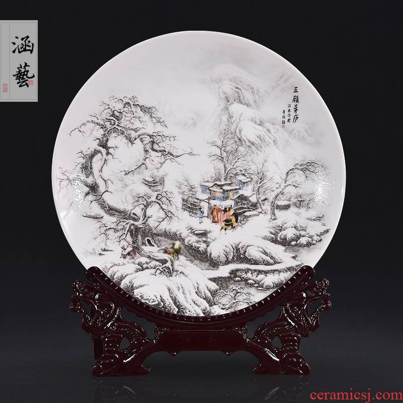 Jingdezhen ceramics of three sit landscape decoration plate hanging dish plates home furnishing articles of handicraft ornament