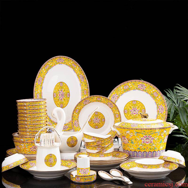 Jingdezhen dishes suit household contracted up phnom penh 60 skull porcelain tableware suit light much eat rice bowl dish combination
