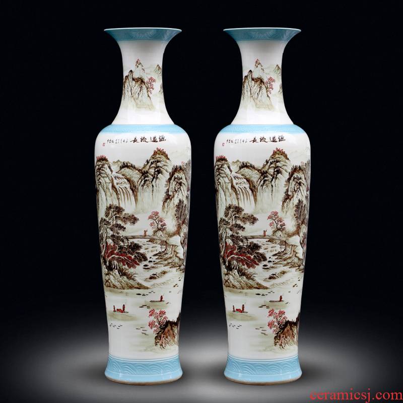 Jingdezhen hand - made color ink landscape ceramic vase of large new Chinese style living room decorate bottle hotel furnishing articles