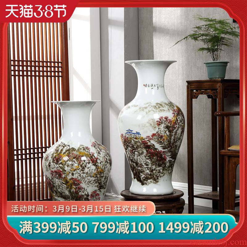 Jingdezhen famous Wan Shanqian hand - made ceramic floor large vase red home sitting room hotel adornment furnishing articles