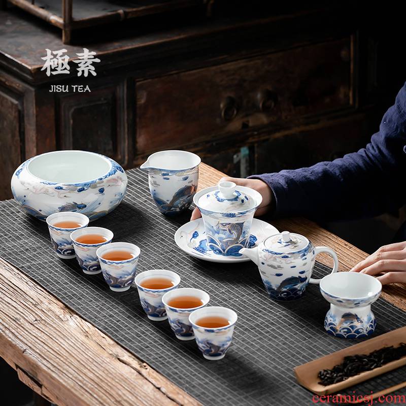 Pole element | arowana coppering. As silver tea set household kunfu tea contracted Chinese tea taking ceramic teapot teacup set