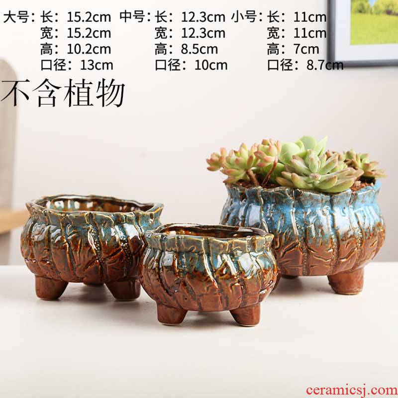Breathable creative household green plant money plant orchid coarse ceramic flower pot European - style fleshy basin of the old running the super - large special move