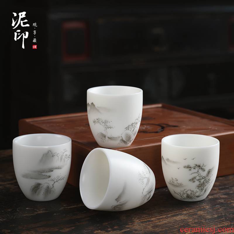 Mud seal hand - made ceramic kung fu master sample tea cup cup suit household dehua white porcelain cups custom lettering single CPU