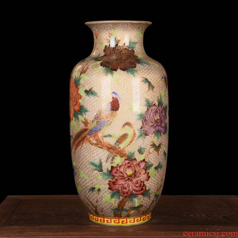 Jingdezhen ceramic high - end antique gold peony birds idea gourd vases home decoration process sitting room furnishing articles