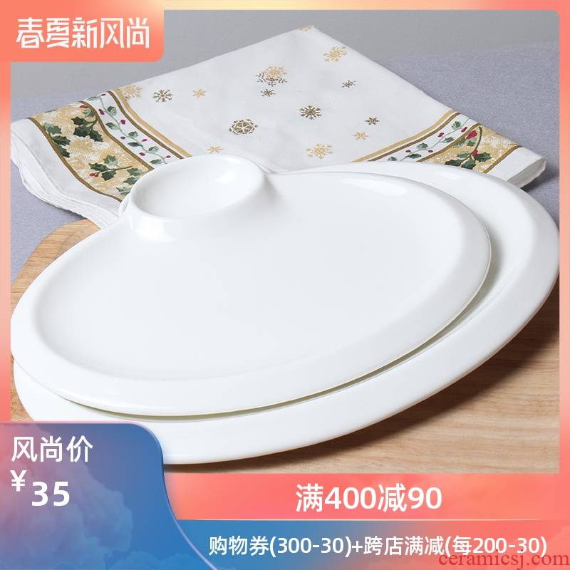 Pure white ceramic tableware Chinese creative oval has dumplings dip disk platter flat dish plate sushi plate