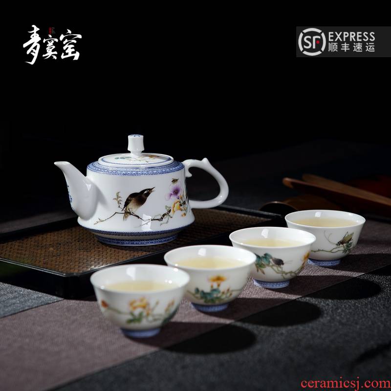 Its green up the was pure manual jingdezhen ceramic tea set suit household teapot teacup tea suit