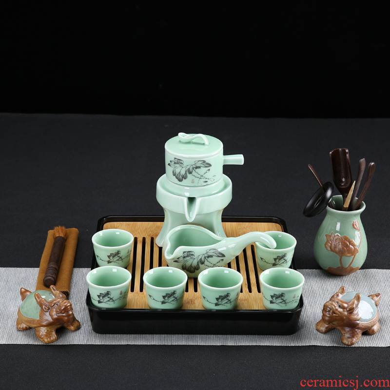 Celadon half automatic lazy ceramic stone mill home tea tea sets the teapot teacup tea tray tea pet accessories