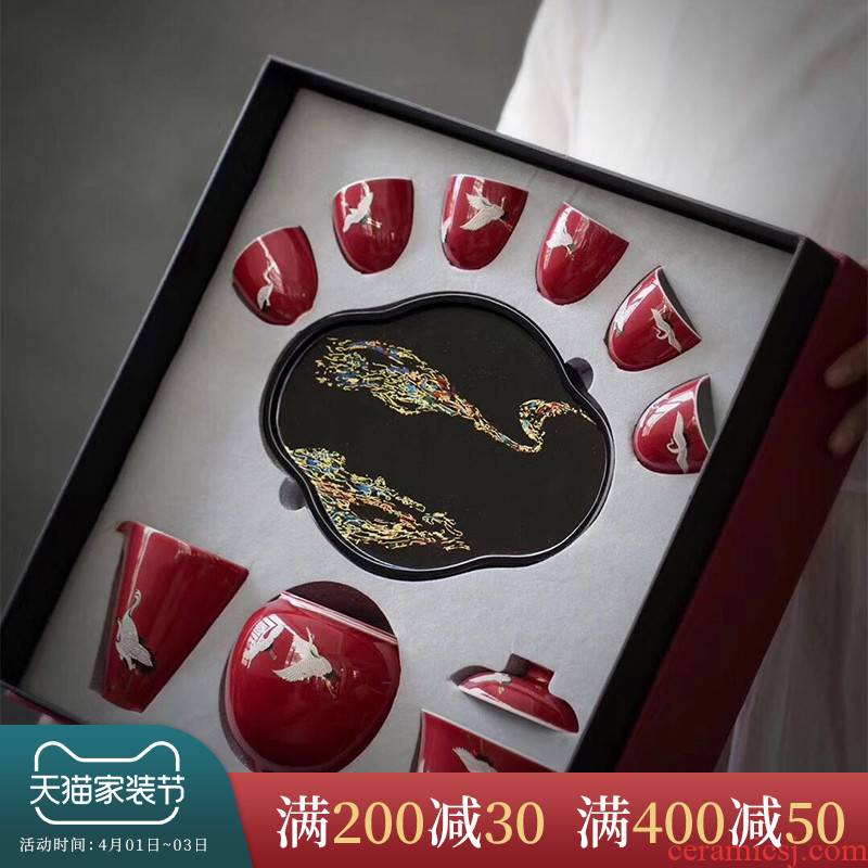 Story of kung fu tea set suit high - end gift box gift jingdezhen ceramic hand - made tureen cups sample tea cup