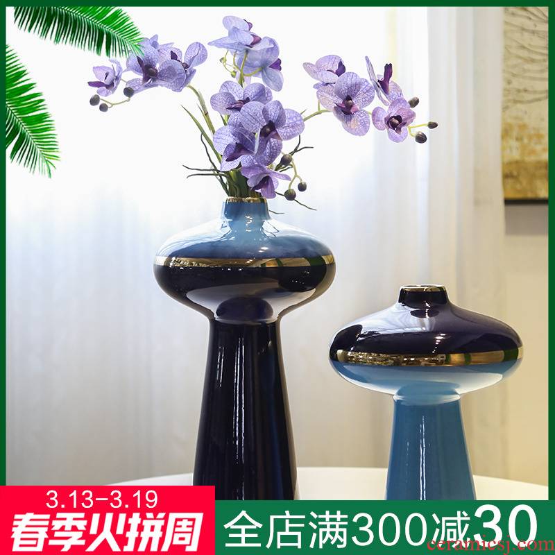 Light key-2 luxury furnishing articles ceramic vase simulation flower arranging new Chinese style household TV ark home sitting room porch decoration ornament